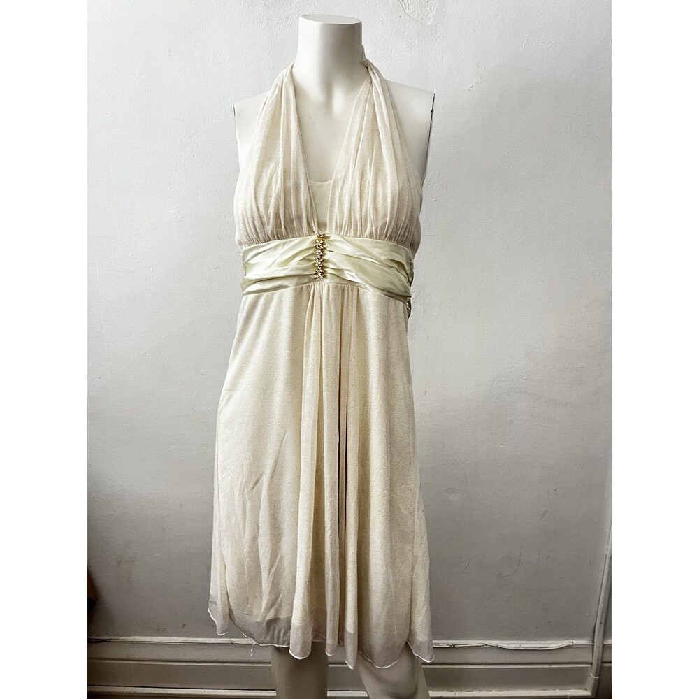 90s Y2k White Halter Dress L Sparkly Fairy Romantic Etherreal Mystical Prom Hoco